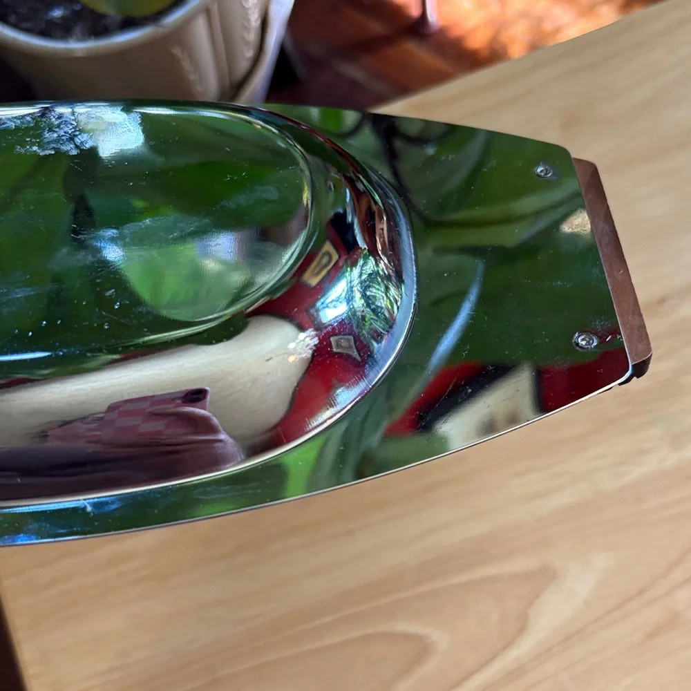 Vintage Kromex Mid-Century Modern Serving Tray with Faux Wood Handles